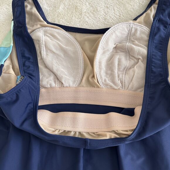 Inches Off Swimsuit Tankini Top Size 18W Navy Aqua Plus Size Colorblock Swimwear - Picture 3 of 6